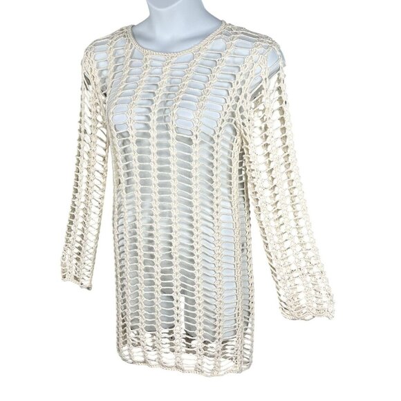 Superdown Med Miranda Crochet Mini Dress Open-Knit Bell Sleeves Beachy Vacation - Picture 4 of 16